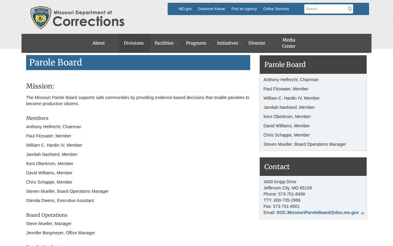 Missouri Parole Board resources for Oregon County post-release supervision