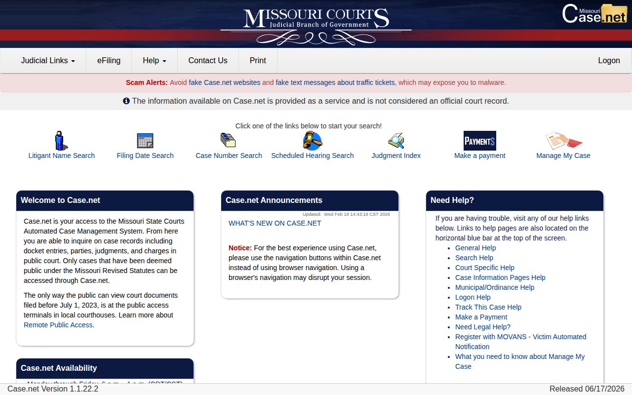 Oregon County released inmate Case.net record search