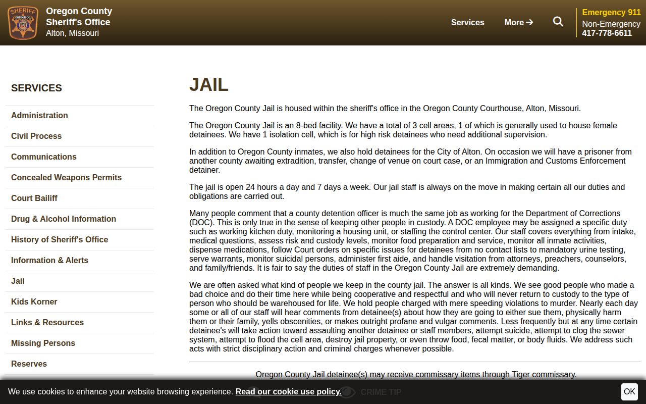 Oregon County Jail release facility information