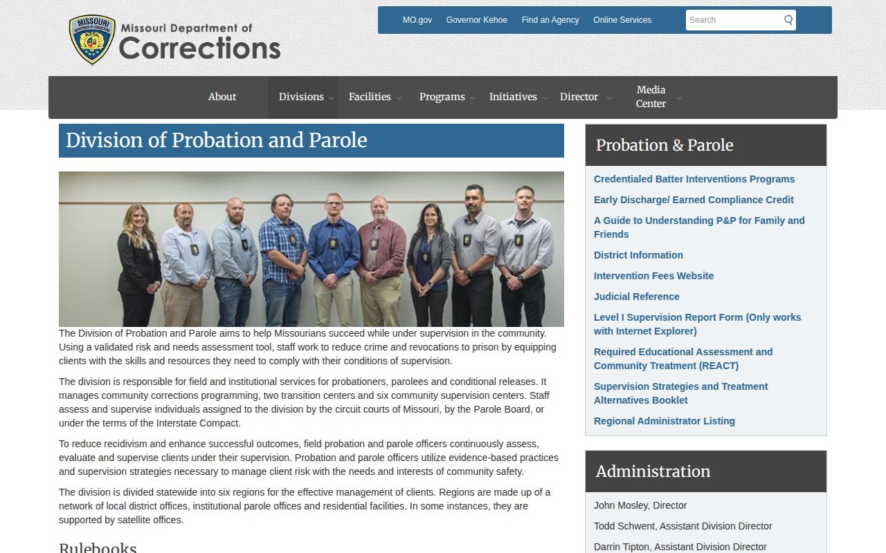 Oregon County probation and parole overview from Missouri Department of Corrections